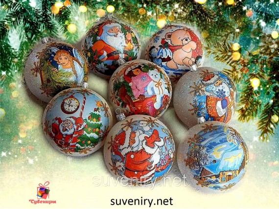 Новогодние шары, декупаж украшения на елку 10 см