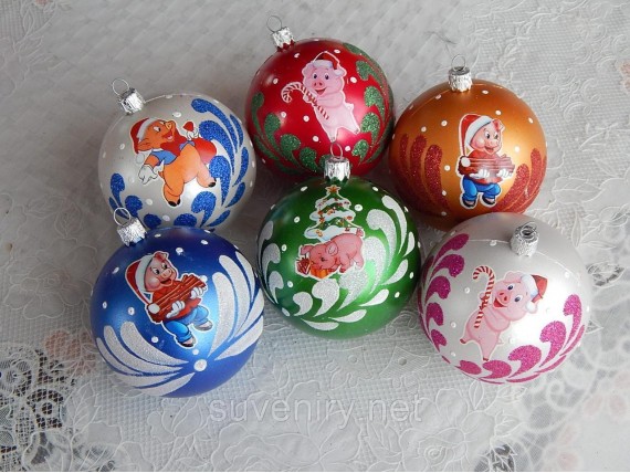 Новогодние шары на елку символ года 8см 