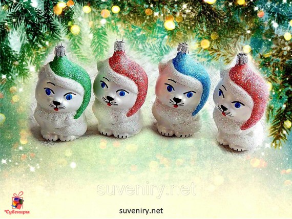 Игрушка на елку новогодняя кошечка разные цвета