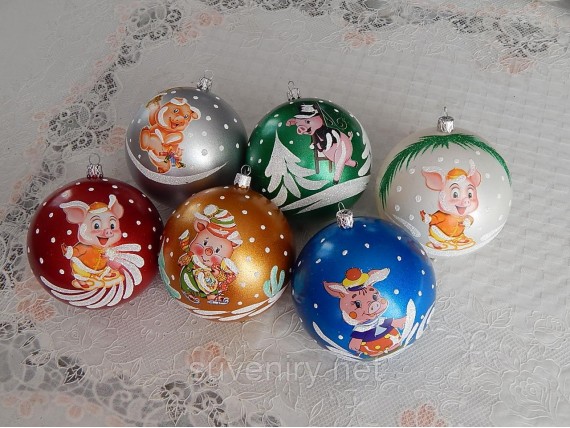 Новогодние шары со свинкой 10см символ года