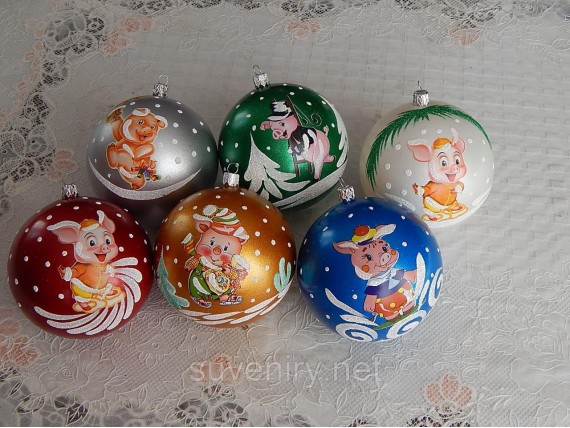 Новогодние шары со свинкой 10см символ года