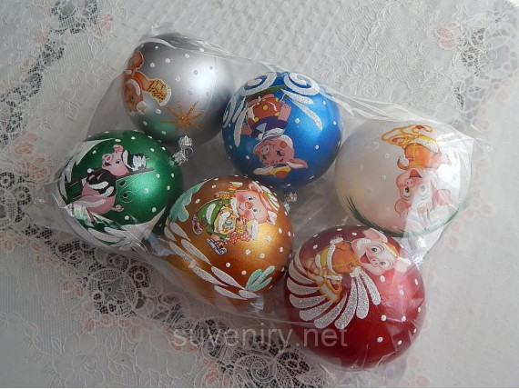 Новогодние шары со свинкой 10см символ года