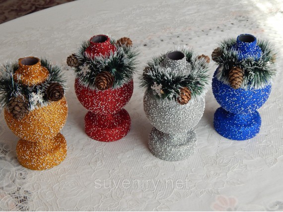 Подсвечник новогодний ручная работа разные цвета