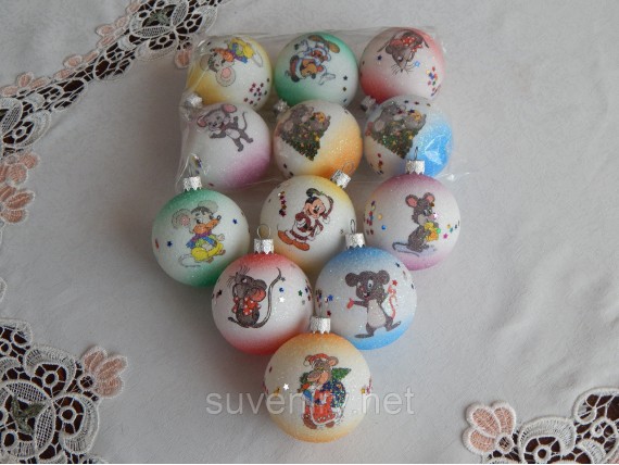 Новогодние шары с мышкой 6см