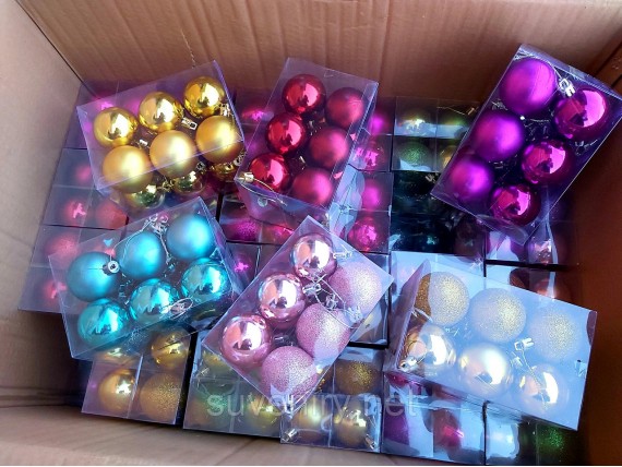 Новогодние игрушки шары на елку 5см 3в1 разные цвета