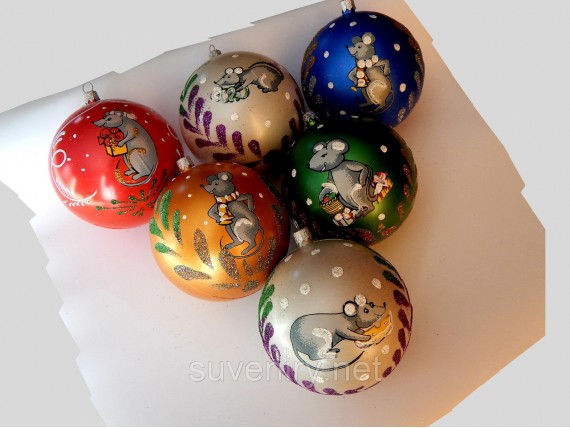 Новогодние шары на елку с мышкой 10см